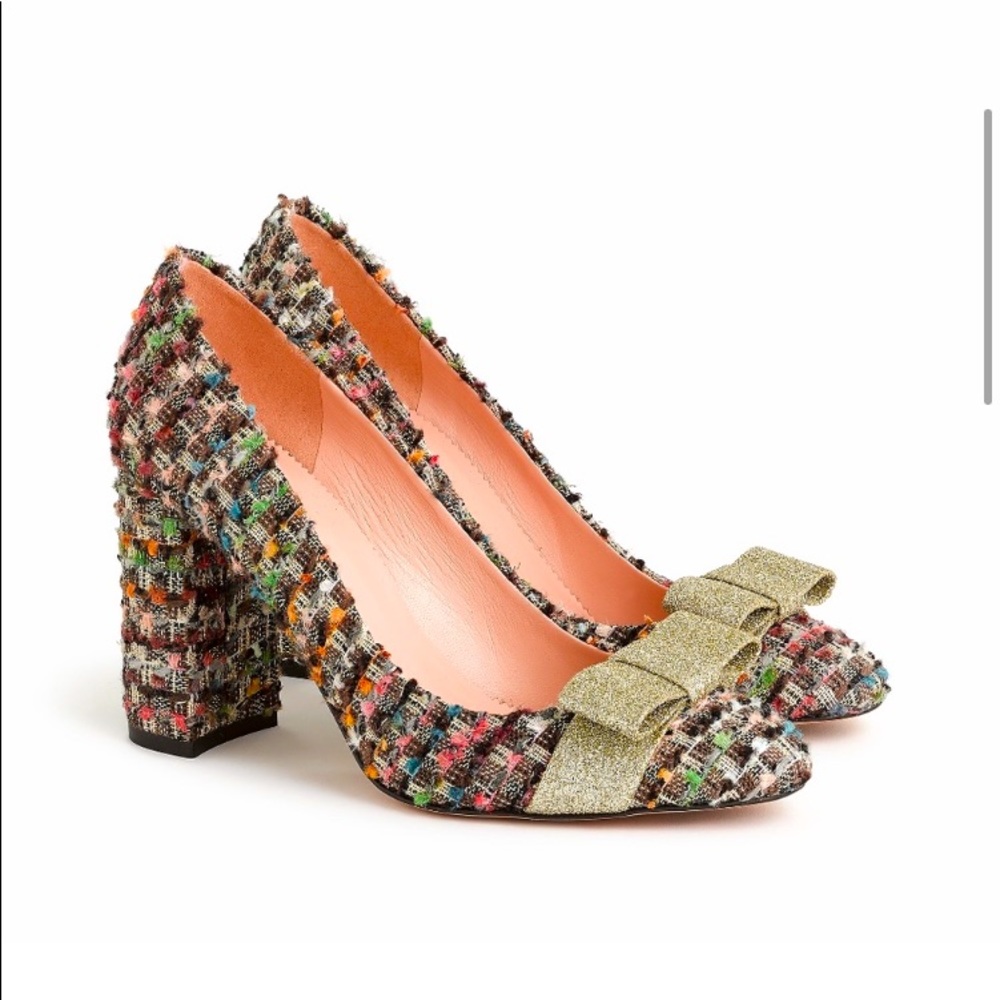 COPY - NWT 8M JCrew Collection Tweed Pumps with Gold Bow